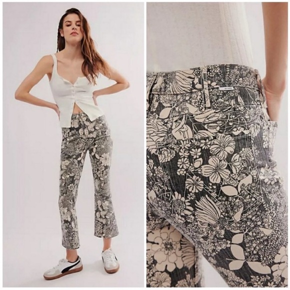 MOTHER Denim - MOTHER Black and Cream Floral Ankle Jeans